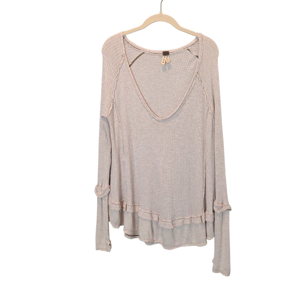 We The Free People Sz S Laguna Thermal Long Sleeve T Shirt Oversized Waffle